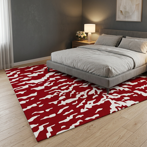 Modern <b>Red</b> White Abstract New Zealand <b>Wool</b> Area Rug Rectangle Non Slip Living Room Tufted Low Pile Latex Backing Medium - Product Image 3