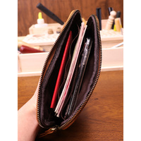 Tas Genggam Pria Vintage Dompet Kulit Asli Tas Tangan Resleting Dompet Pergelangan Tangan