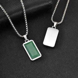 Collier unisexe en acier inoxydable avec pendentif rectangulaire en Aventurine verte, bijou porte-bonheur en cristal de guérison géométrique, idéal pour un cadeau de fête - Product Image 2