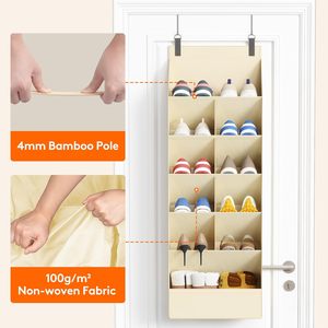 Organisateur de chaussures à suspendre sur la porte à 6 niveaux, 11 poches, étagère suspendue en tissu beige pour chaussures, baskets, ballerines, sandales, talons hauts - Product Image 5