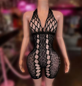 Viviblook Z0130RP Combinaison Femme Halter Dos Nu Évidée en Résille Haute Élasticité avec Collants Intégrés - Product Image 1