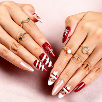 Lot de 24 faux ongles en acrylique, forme amande, style français, couvrance totale, pour nail art de fêtes, Halloween, Noël, vente en gros