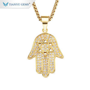 Tianyu Gems Customized Jewelry Hand Pendant <strong>Mens</strong> 14k 18k Pure <strong>Gold</strong> <strong>Chains</strong> Moissanite <strong>Diamond</strong> Hip Hop Hamsa Necklace - Product Image 1