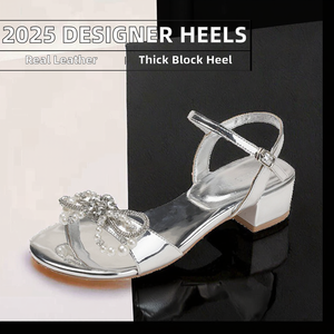 Sandalias de tacón de bloque con estampado de leopardo de cuero genuino de diseñador 2026 al por mayor para mujer, con punta dividida y cierre de botón, directamente de fábrica. - Product Image 2