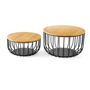 Ensemble de 2 paniers à fruits en fil métallique avec couvercle en bois, <span class=keywords><strong>grand</strong></span> organisateur de rangement pour légumes en métal pour comptoir de cuisine, garde-manger - Product Image 4