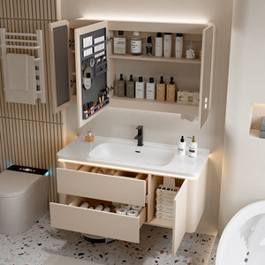 Modern bathroom cabinet ceramic integrated basin smart <b>mirror</b> cabinet simple washstand hand wash basin bathroom cabinet - Product Image 3