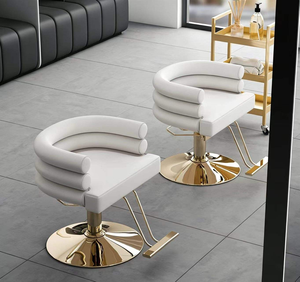 Équipement de salon de beauté moderne, chaise de coiffeur en cuir rose, chaise de coiffure de luxe, petite, simple, base ronde, pour femmes - Product Image 4