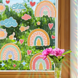 Pastellfarbene Regenbogen-PVC-Sonnenfänger-Aufkleber – Statische Prisma-Haftfolien, wasserdicht, UV-beständig, Stern-Herz-Regenbogen-Lichteffekt für Kinderzimmer - Product Image 1