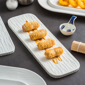 Platos de Cerámica Texturizada Blanca de Alta Gama, Rectangulares, para Servir Sushi y Dim Sum en Restaurantes - Product Image 3