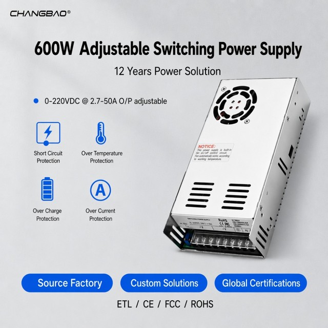 600W Adjustable Power Supply 12V 15V 24V 36V 48V 60V 72V 80V 110V 150V 220V 2.7A-50A 600W AC DC Switching Power Supply