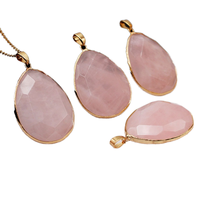 Pendentif en quartz rose plaqué or, pierre naturelle, cristal facetté, pierres de guérison, collier, accessoire de bijouterie DIY
