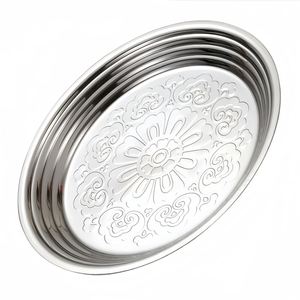 ZESHENG Assiette Classique en Acier Inoxydable à Motifs Floraux, Écologique, Plateau <span class=keywords><strong>Rond</strong></span> pour Aliments, Idéale pour l'Exportation vers le Moyen-Orient - Product Image 1