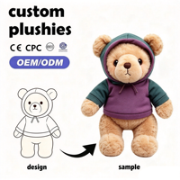 Ours en peluche personnalisé OEM ODM avec sweat à capuche coloré, adorable poupée en peluche pour mascotte de marque, certifié CE CPC EN71