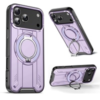 Étui de téléphone pour voiture antichoc moulé par injection avec support magnétique rotatif et motif animal pour 17 Pro Max & 16 Pro