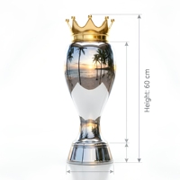 Trophée Couronne Plaqué Or et Argent de 60 cm, Conception Fabricant, Grand Trophée Métallique Gravé à la Main, Cadeau Souvenir