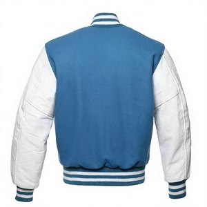 Chaqueta Varsity Azul y Blanca con Mangas en Contraste y Botones a Presión al por Mayor – Chaqueta Universitaria Estilo Letterman con Logotipo Personalizado - Product Image 2