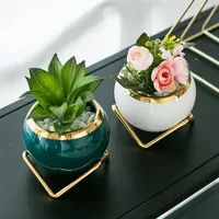 Simple creativo plantador con marco de metal zakka combinación maceta de cerámica Macetas