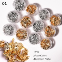 Vente en gros d'art d'ongle feuille d'or couleurs mélangées flocons d'aluminium ornement d'ongle feuille d'argent d'or