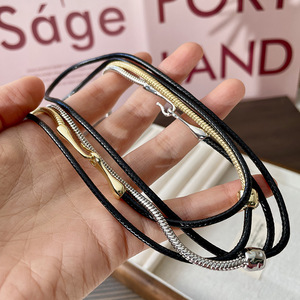 Collar de Moda 2026 para Mujer, Chapado en Oro, con Hilo de Cuero y Aleación de Zinc, Diseño Minimalista para Uso Diario - Product Image 3