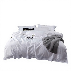 Juego de Ropa de <span class=keywords><strong>Cama</strong></span> de Cuatro Piezas para Hotel, 60 Hilos, Algodón Puro, Ropa de <span class=keywords><strong>Cama</strong></span> de Hotel de Cinco Estrellas, Funda de Edredón Bordada en Satén Blanco - Product Image 1