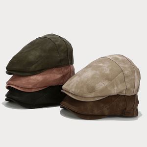 Nouveau Béret en Cuir PU Teint par Nouage Style Européen et Américain Automne 2024 pour Femme, Nouveau Béret Homme Tendance Rétro Casquette Ivy - Product Image 1