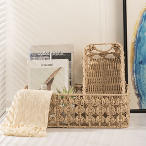 Rattan <b>Storage</b> <b>Basket</b> Rectangle With Handle For Desktop Organization Small Size - Product Image 2