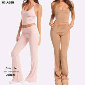 ชุ<span class=keywords><strong>ด</strong></span>โยคะ NCLAGEN 2 ชิ้นสำหรับผู้หญิง เสื้อกล้ามแบบผูกเชือกคอ มีฟองน้ำเสริม <span class=keywords><strong>เอว</strong></span>สูง ให้ความรู้สึกเหมือนไม่ได้ใส่ กางเกงทรงบานยก<span class=keywords><strong>สะโพก</strong></span> - Product Image 1