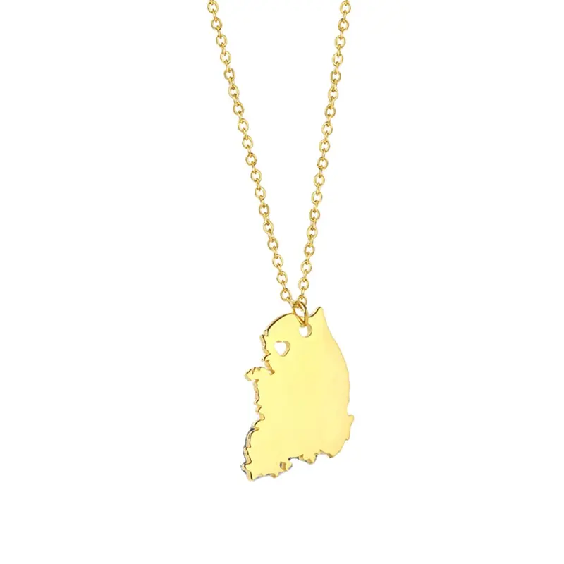 Collar de acero inoxidable dorado con mapa de Corea del Sur