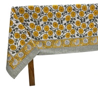 Nappe rectangulaire en coton à motif floral pour usage extérieur, housse de table de mariage, nappe en coton imprimée au bloc indien style ferme