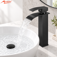Robinet de lavabo cascade noir moderne à poignée unique avec cartouche céramique et ensemble de vidange intégré