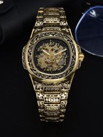 Montre automatique mécanique LONGLUX en acier allié, vintage, rétro, luxe, étanche, squelette, pliable, 40 mm, vente en gros, pour homme