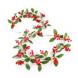 Couronne de <span class=keywords><strong>lierre</strong></span> de Noël artificielle avec feuilles de houx et baies rouges pour une décoration intérieure festive - Product Image 3