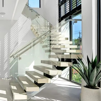 Modern Style Single Stringer Stahl Holz Treppen Dekorative Metall Langlebiges Glas geländer für Wohnung Verwenden Sie DIY gerade Treppe