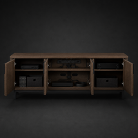 Konsol TV Midnight Nordic Veneer Kayu Oak Asap Kaki Miring Hitam Matte Pegangan Samping Tersembunyi OEM Grosir