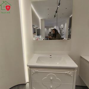 New Chinese-style white bathroom cabinet storage <b>mirror</b> cabinet white washbasin suspended cabinet body - Product Image 3
