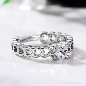 Bague de fiançailles en argent 925 pour femme F777, forme cœur, sertie de cristaux ronds, bijoux fins - Product Image 3