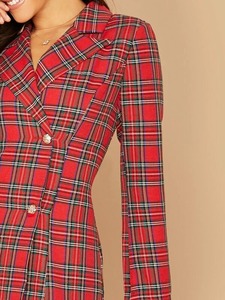 <span class=keywords><strong>Blazer</strong></span> Tartán de doble botonadura de manga larga con cuello entallado de nuevo diseño para <span class=keywords><strong>mujer</strong></span> - Product Image 2