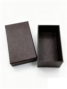 Boîte en carton rigide rectangulaire, texture cuir brun, pour bijoux, montres, lunettes, emballage, rangement - Product Image 1