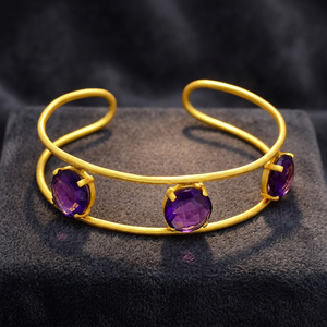 Handmade Gemstone <b>Bangle</b> <b>Bracelet</b> with Purple Gemstone Gems, Gold Plated Casual and Sporty <b>Bracelet</b> for Woman - Product Image 2