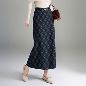 <strong>Women's</strong> Long <strong>Skirt</strong> Ankle Length <strong>Tartan</strong> Pattern Belted High Waist Straight Cut Classic Tailored Boutique Supply - Product Image 2