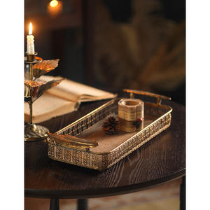 Vintage avrupa düğün parti masa süsü Retro altın Metal dikdörtgen kolu ile 2 tepsi Set - Product Image 5