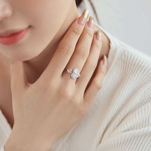 Dylam Fashion Design Trendy Silver Jewellery Rhodium 18K Gold Plated Open <b>Adjustable</b> Double Heart Shape Silver <b>Rings</b> - Product Image 3