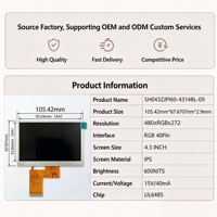 Layar IPS 4,3 inci dengan Resolusi 480*272, Antarmuka RGB, LCD Digital, Kecerahan 600, Konektor 40-pin