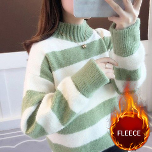 <span class=keywords><strong>Colorblock</strong></span> Nhung Áo Len Áo Thun Phụ Nữ Tùy Chỉnh Mùa Đông Quần Áo Nửa Cao Cổ Áo Len - Product Image 6