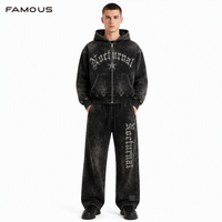 Ensemble de sweats à capuche personnalisés délavés à l'acide pour hommes, en coton 420 GSM, broderie gothique, effet vieilli prononcé, coupe oversize, vente en gros, faible MOQ