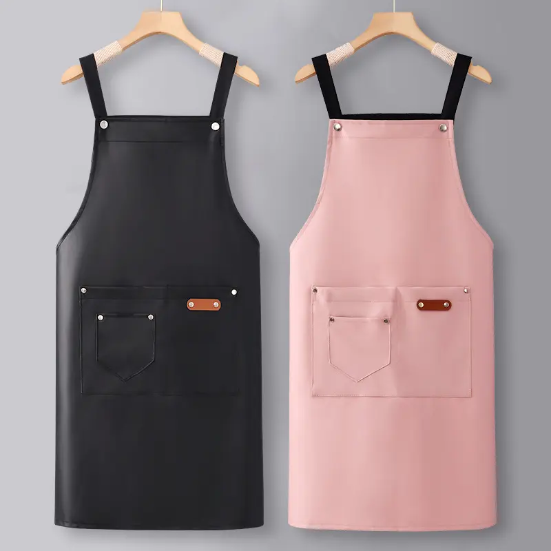 Customized Fashionable Multipurpose PU Waterproof Leather Apron Barber Coffee Shop Bar Work Adult Apron Restaurant Studio apron