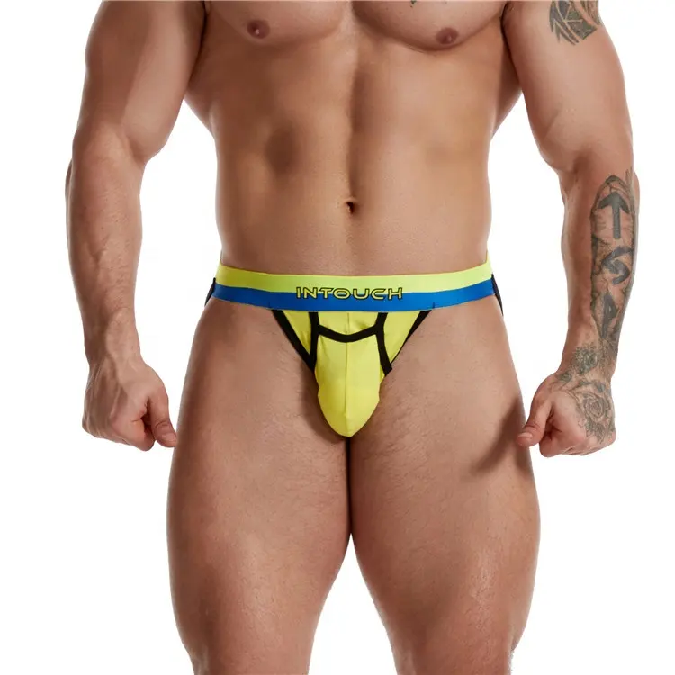 Male Models In Transparent Underwear OEM Cotton Sexy Mens Penis Pouch Underwear Sexy Yellow Pouch Jockstraps For Gay Men