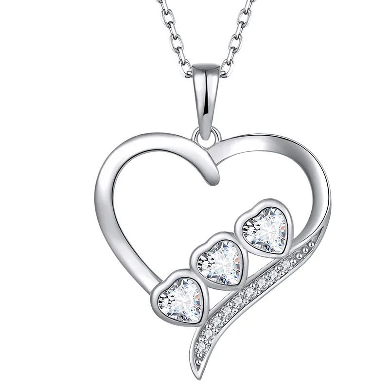 Trendy Charm Necklace Jewelry Heart Pendant 925 Sterling Silver Chain Necklace For Women Fashion Gift