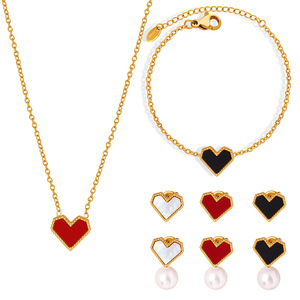 18K Gold Stainless Steel Heart-Shaped Necklace, Earrings, and <b>Bracelet</b> Set | Multi-Color Enamel or Natural | Classic Desig - Product Image 1
