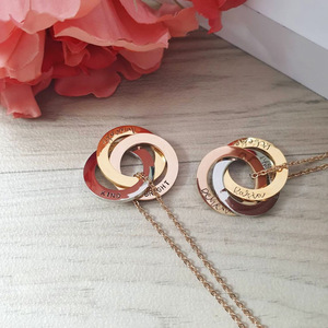 Tự Làm Khắc Đồ Trang Sức Tối Giản Hải Quan Thép Không Gỉ Mạ Vàng Cá Nhân Trẻ Em Tên <span class=keywords><strong>3</strong></span> Vòng Tròn Kết Nối Mặt Dây Chuyền Vòng Cổ - Product Image 4